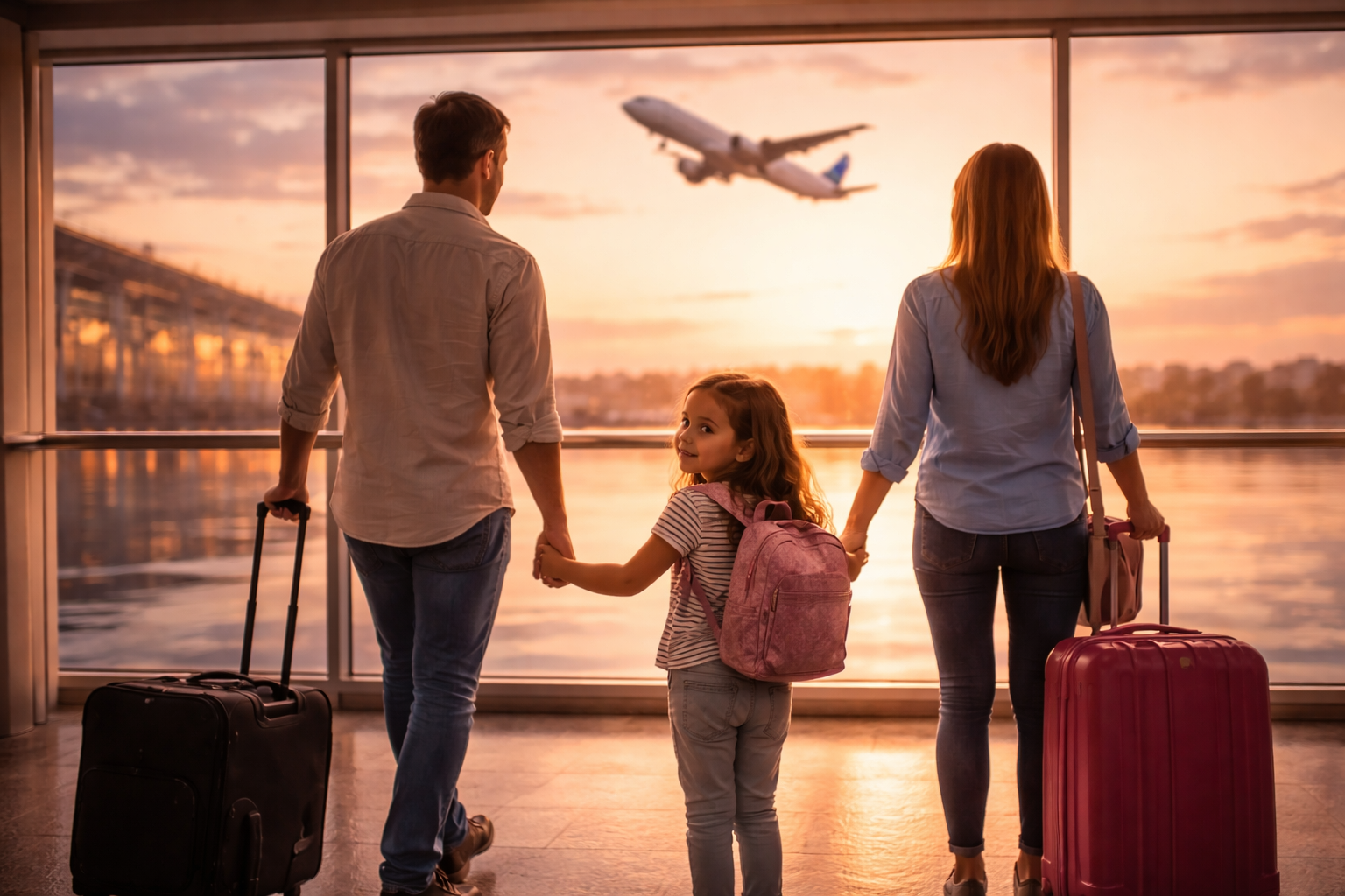 Family at airport saying goodbye